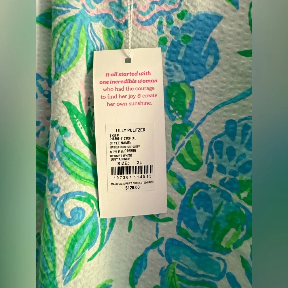 Lilly Pulitzer Masieleigh Women's Size XL Resort White Short Sleeve Shirt NWT - Picture 3 of 3